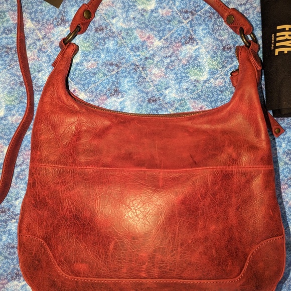 NWOT Frye Melissa Large Zip Hobo in Red. Washed/distressed leather. NEW! - Picture 3 of 8